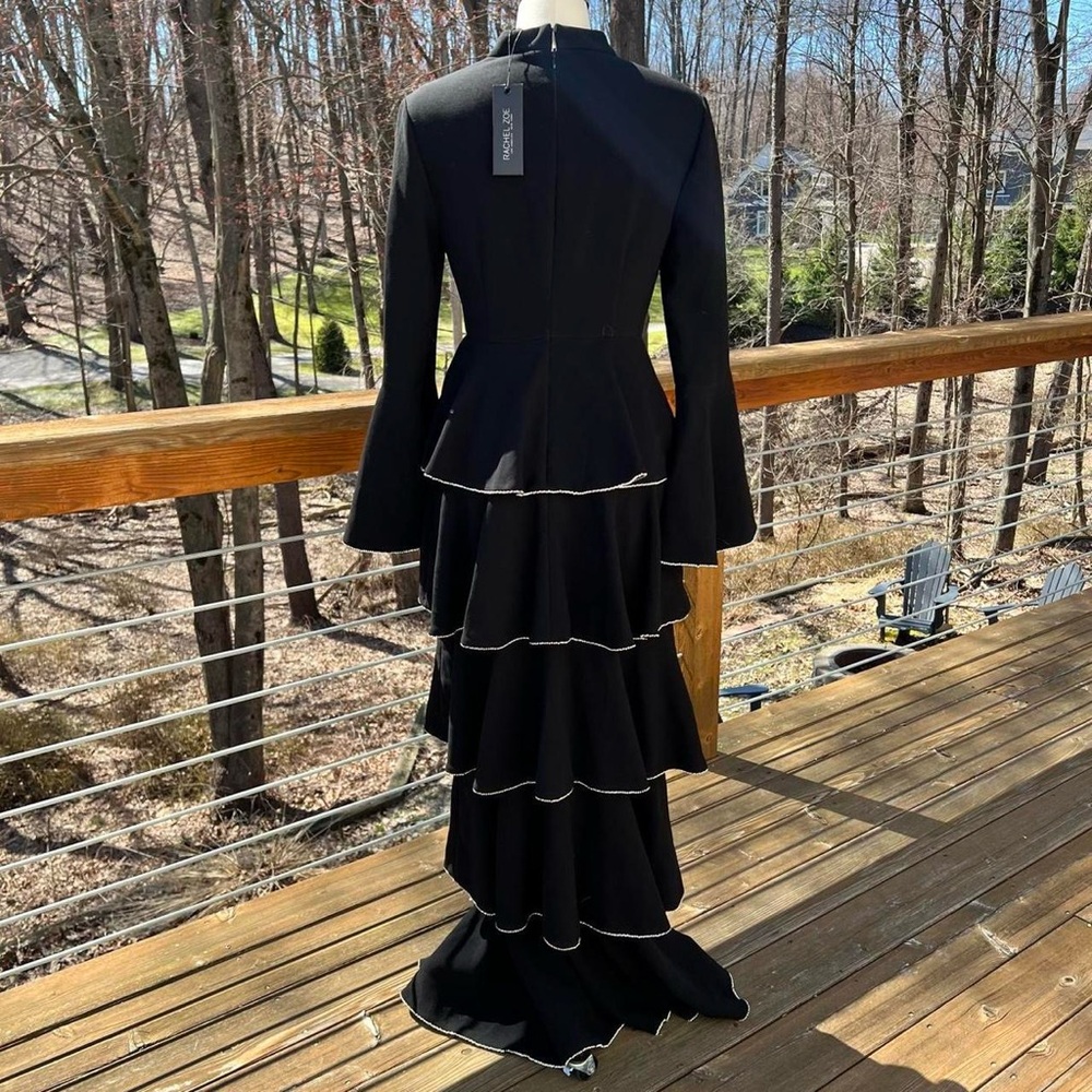 NWT Rachel Zoe Paola Tiered Crystal Embellished Crepe Black Maxi Gown Dress - Picture 3 of 10